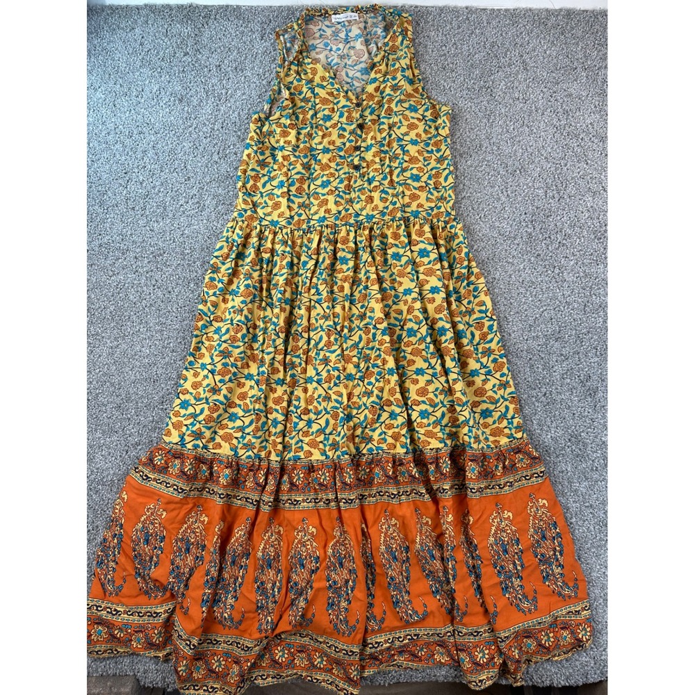 R Vivimos Maxi Dress Womens XL Boho Floral Paisley Sleeveless Yellow Lightweight